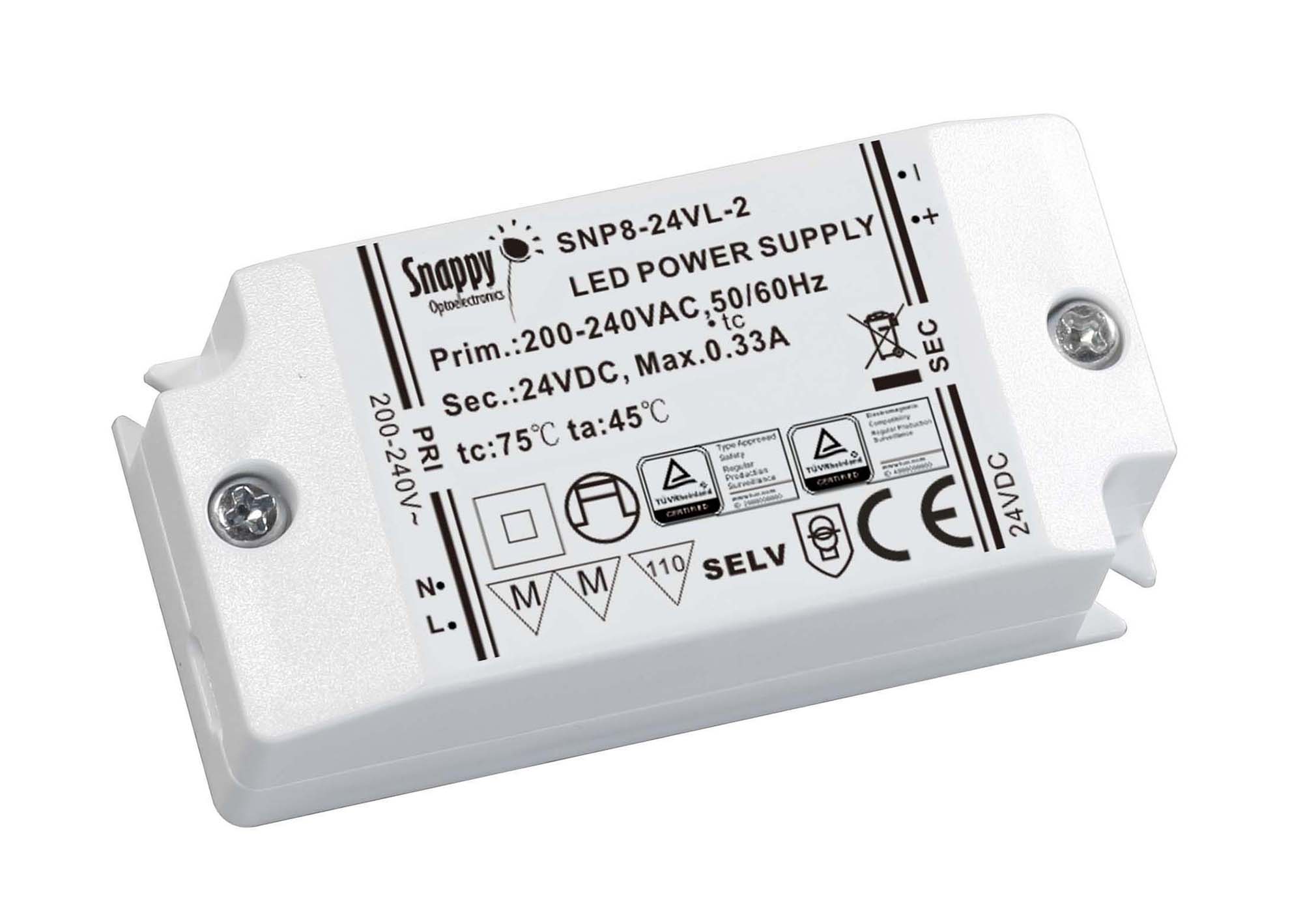 SNP8-24VL-2  8W Constant Voltage Non-Dimmable LED Driver 24VDC 0.33A IP20